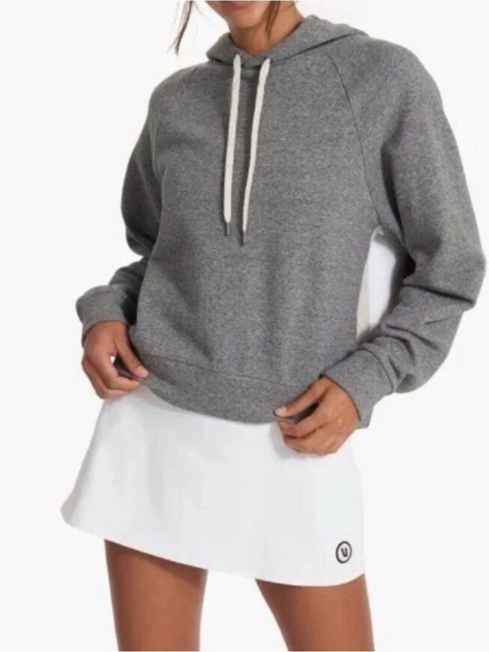Vuori Heather Gray White Colorblock French Terry Crop Raglan Hoodie Sweatshirt
